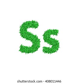 Letter of green grass alphabet on white background. Vector illustration.