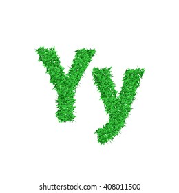 Letter of green grass alphabet on white background. Vector illustration.