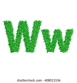 Letter of green grass alphabet on white background. Vector illustration.