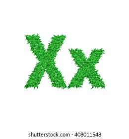 Letter of green grass alphabet on white background. Vector illustration.