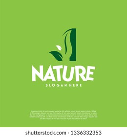 Letter I Green Leaf Logo Design Element, Letter I leaf initial logo template