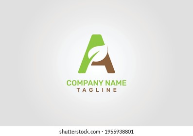 letter A with green leaf logo design. Alphabet logo.