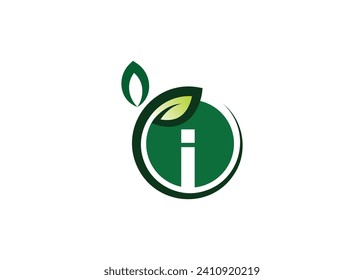 Letra I Modelo vectorial de diseño de logotipo de hoja verde. Logo del vector de crecimiento de la naturaleza de la letra I