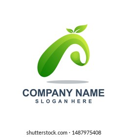 Letter A with Green leaf Logo Template