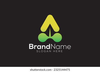 Letter A green leaf tech logo design vector template