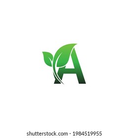 Letter A with green leafs icon logo design template illustration vector