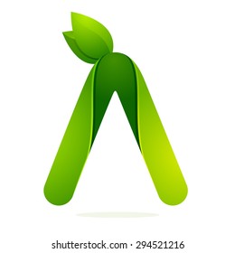 A letter with green leaves eco logo, volume icon. Vector design template elements an icon for your ecology application or company