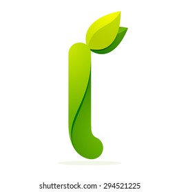 I letter with green leaves eco logo, volume icon. Vector design template elements an icon for your ecology application or company