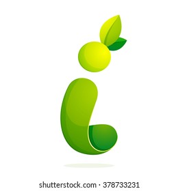 I letter with green leaves logo, volume icon. Font style, vector design template elements for your ecology application or corporate identity.