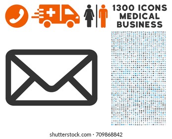 Letter grey vector icon with 1300 medical business pictograms. Collection style is flat bicolor light blue and gray pictograms.