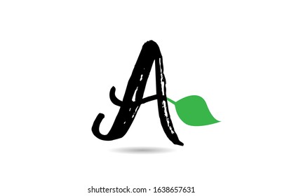 A letter grunge handwritten geen leaf alphabet letter logo icon design template for company business. Suitable for logotype