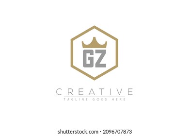 letter gt elegant and luxury Initial with crown and hexagon frame minimal monogram logo design vector template
