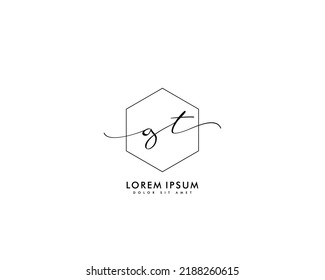 Letter GT Initial Handschrift Logo mit Unterschrift und handgezeichnet Stil.