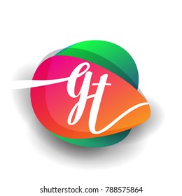 Letter GT logo with colorful splash background, letter combination logo design for creative industry, web, business and company.