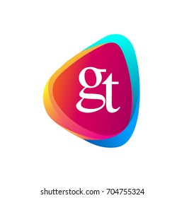 Letter GT logo in triangle shape and colorful background, letter combination logo design for company identity.