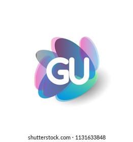 Letter GU logo with colorful splash background, letter combination logo design for creative industry, web, business and company.