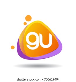 Letter GU logo in triangle splash and colorful background, letter combination logo design for creative industry, web, business and company.