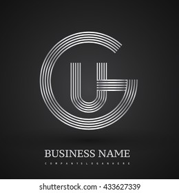 Letter GU or UG linked logo design circle G shape. Elegant silver colored, symbol for your business name or company identity.