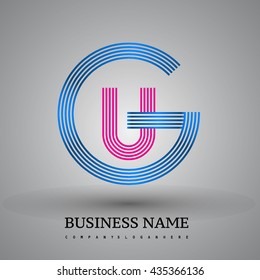 Letter GU or UG linked logo design circle G shape. Elegant blue and red colored, symbol for your business name or company identity.