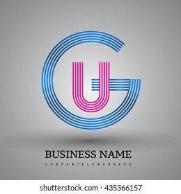 Letter GU or UG linked logo design circle G shape. Elegant blue and red colored, symbol for your business name or company identity.