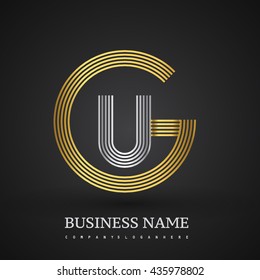 Letter GU or UG linked logo design circle G shape. Elegant gold and silver colored, symbol for your business name or company identity.