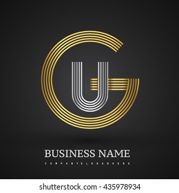 Letter GU or UG linked logo design circle G shape. Elegant gold and silver colored, symbol for your business name or company identity.