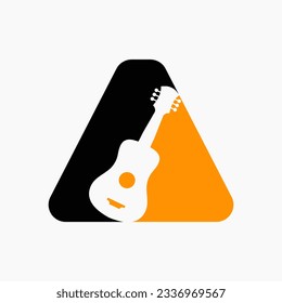 Letter A Guitar Logo. Guitarist Logo Concept With Guitar Icon. Festival and Music Symbol