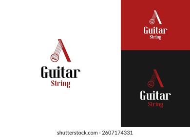 Letter a with guitar string logo design template vector symbol illustration