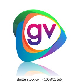 Letter GV logo with colorful splash background, letter combination logo design for creative industry, web, business and company.