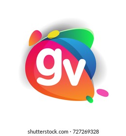 Letter GV logo with colorful splash background, letter combination logo design for creative industry, web, business and company