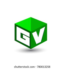 Letter GV logo in hexagon shape and green background, cube logo with letter design for company identity.

