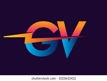Letter GV logo with Lightning icon, letter combination Power Energy Logo design for Creative Power ideas, web, business and company.