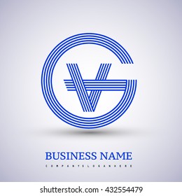 Letter GV or VG linked logo design circle G shape. Elegant blue colored, symbol for your business name or company identity.