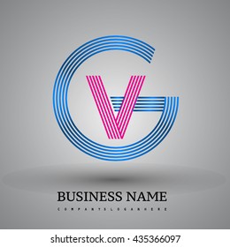 Letter GV or VG linked logo design circle G shape. Elegant blue and red colored, symbol for your business name or company identity.