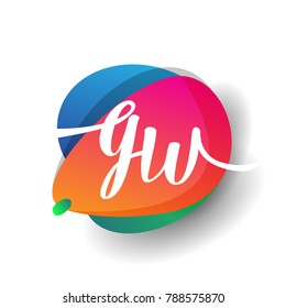 Letter GW logo with colorful splash background, letter combination logo design for creative industry, web, business and company.