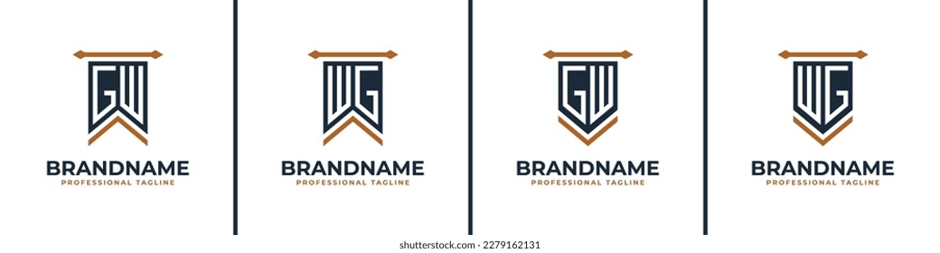 Letter GW and WG Pennant Flag Logo Set, Represent Victory. Suitable for any business with GW or WG initials.