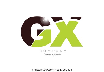 letter gx g x alphabet combination logo icon design with green and brown color suitable for a company or business
