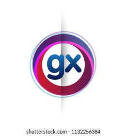 Letter GX logo with colorful circle, letter combination logo design with ring, circle object for creative industry, web, business and company.

