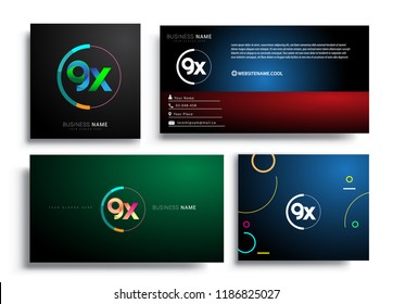 Letter GX logotype with colorful circle, letter combination logo design with ring, sets of business card for company identity, creative industry, web, isolated on white background.