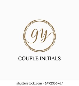 Letter gy logo template. Creative fashion logo design, couple letter , beauty icon. Initial handwriting or handwritten logo for identity. Logo with hand drawn style. wedding concept -vector