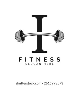 Letter I Gym Logo Design. Alphabet I Barbell symbol Icon