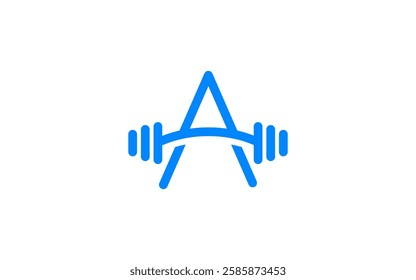 A letter Gym logo icon with heavy weight dumbbell blue letter A bodybuilding fitness concept logo 