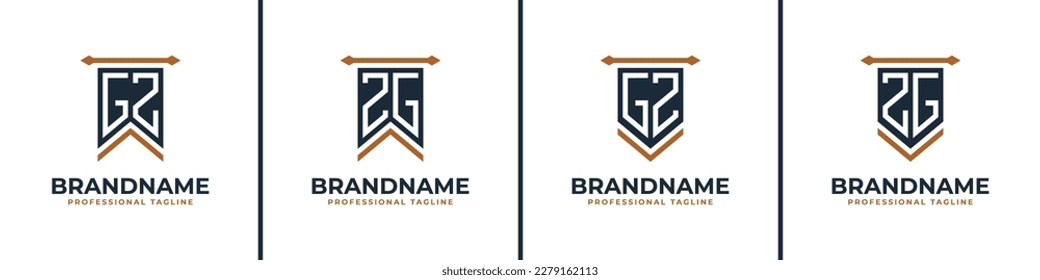 Letter GZ and ZG Pennant Flag Logo Set, Represent Victory. Suitable for any business with GZ or ZG initials.