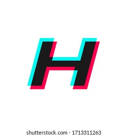 letter H with 3d glitch effect