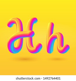 Letter H 3D vector. Liquid gradient shape on yellow background. Colorful hand draw alphabet for branding, logo, a set of words. Festive typography, childrens alphabet, uppercase letters