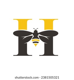 letter H with abstract bee, suitable for honey industries.