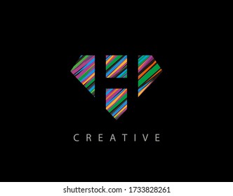Letter H Abstract Diamond Logo. Creative H letter design with colorful Strips on diamond shapes.