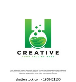 Letter H with Abstract lab logo. Usable for Business, Science, Healthcare, Medical, Laboratory, Chemical and Nature Logos.