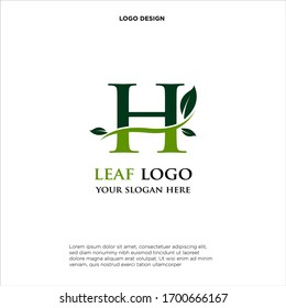 letter H with an abstract leaf and curved line, logo design, isolated on white background.