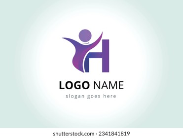 Letter H with abstract people Logo Design Vector Template. 